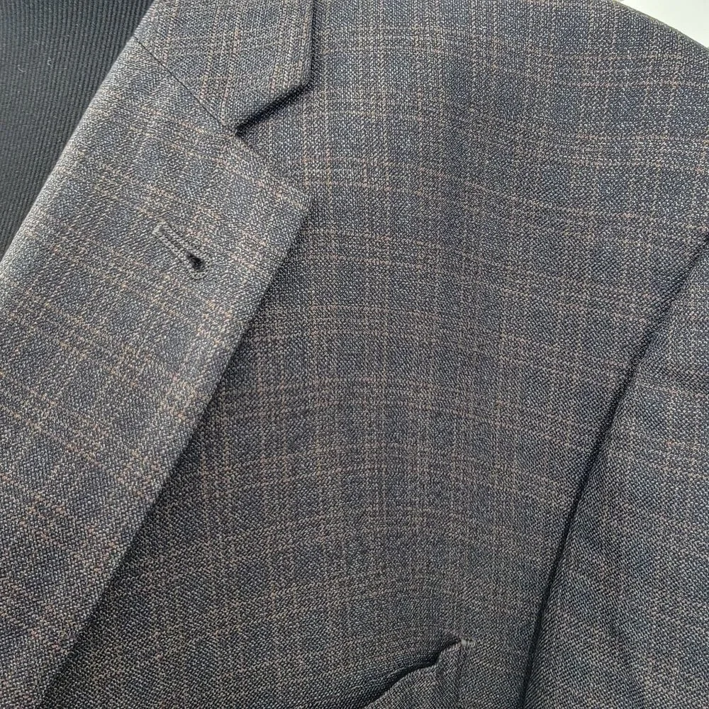 Jos A Bank Mens 54R Silk Wool Gray Brown Windowpane Sport Coat Blazer Big & Tall